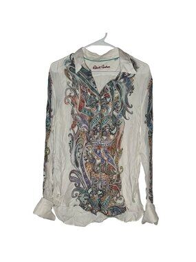 Robert Graham Silk Blend White Paisley Button Down Shirt Women's Size M NWOT
